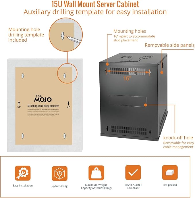 Tecmojo 15U Wall Mount Rack Network Cabinet