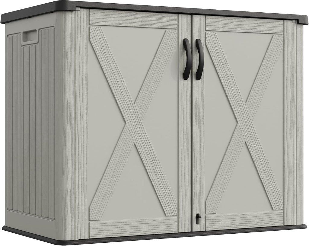greesum 26 cuft outdoor storage box with lockable on a desk or shelf