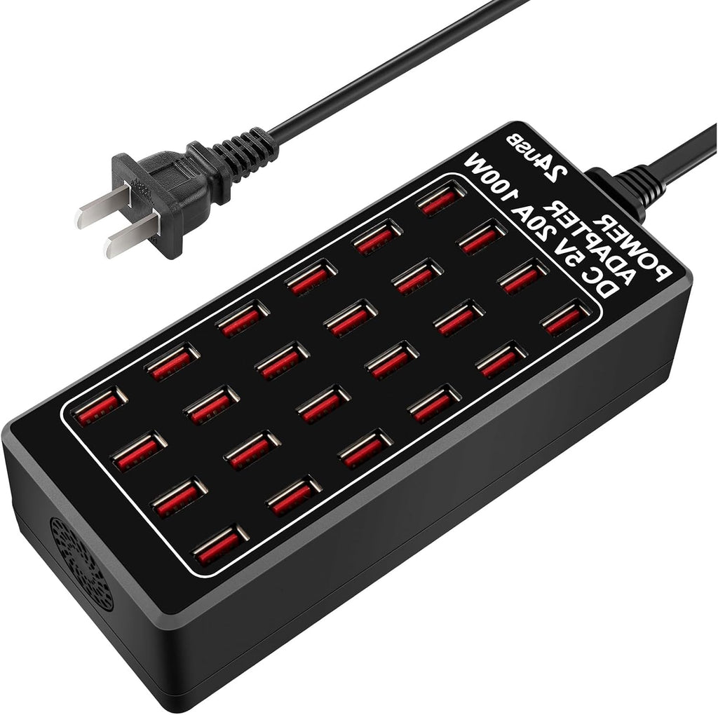 24-Port 100 watt USB Charging Station, Travel Desktop USB Rapid Charger