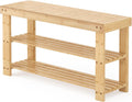 DUMOS Wooden Shoe Rack Bench, 3-Tier Bamboo Entryway Benches with Storage, Holds Up to 286 lb Storage Organizer, Suitable for Bedroom Living Room Balcony, 11.3 x 35.43 x 17.8 Inches, Natural Bamboo