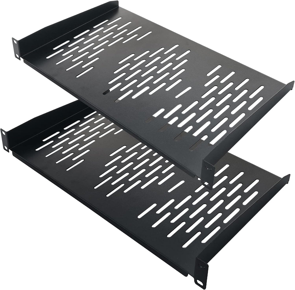 RIVECO 2PCS 1U Rack Shelves, 19” Cabinet Mount 1 U Tray Vented Cantilevers
