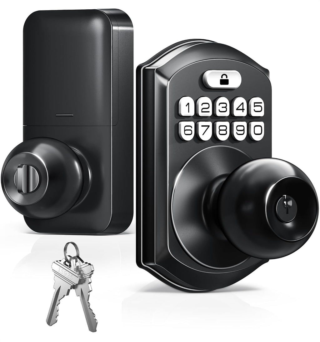 TEEHO TE003 Keypad Door Knob Lock, Keyless Entry Door Handle, Matte Black