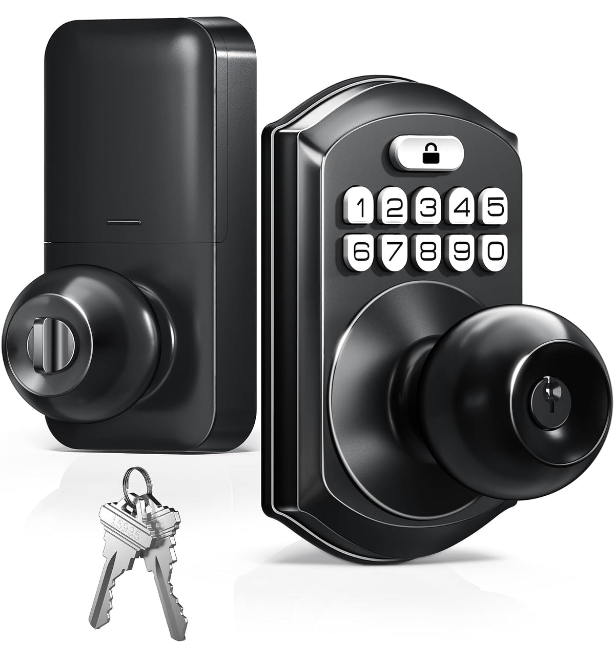 TEEHO TE003 Keypad Door Knob Lock, Keyless Entry Door Handle, Matte Black