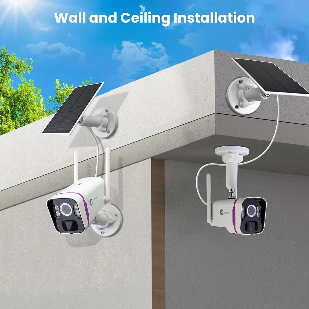 xmarto 2-pack solar security cameras wireless outdoor, 4mp, front angle view