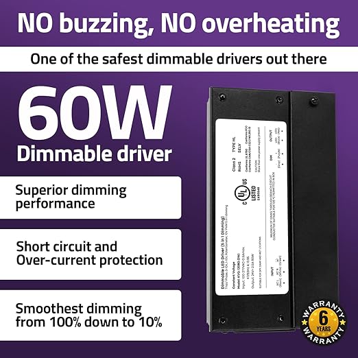 HitLights 24V 60W Dimmable LED Driver – Smooth Flicker Free Dimming – TRIAC