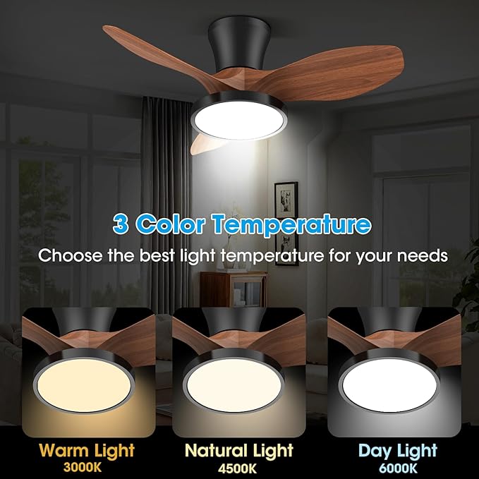 ocioc Quiet Ceiling Fan with LED Light DC motor 32 inch Large Air Volume Remote