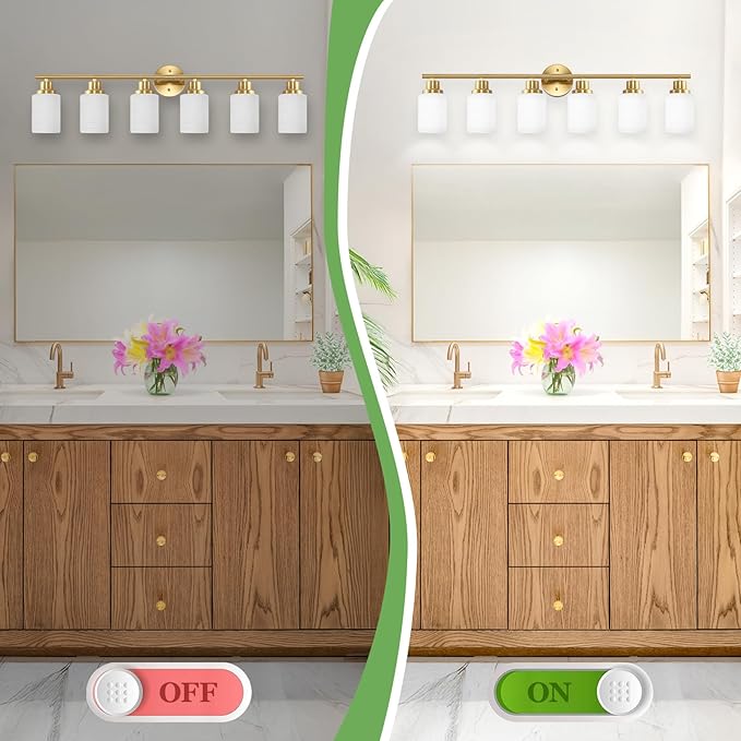 Guliaofo 6-Light Vanity Lights, Brushed Gold Bathroom Light Fixture