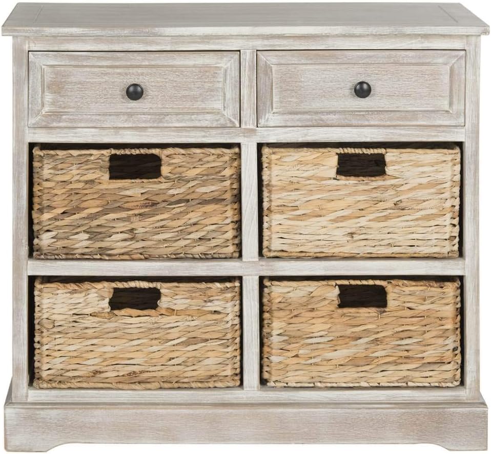 safavieh herman wood storage cabinet, 27.5" farmhouse white showing dimensions
