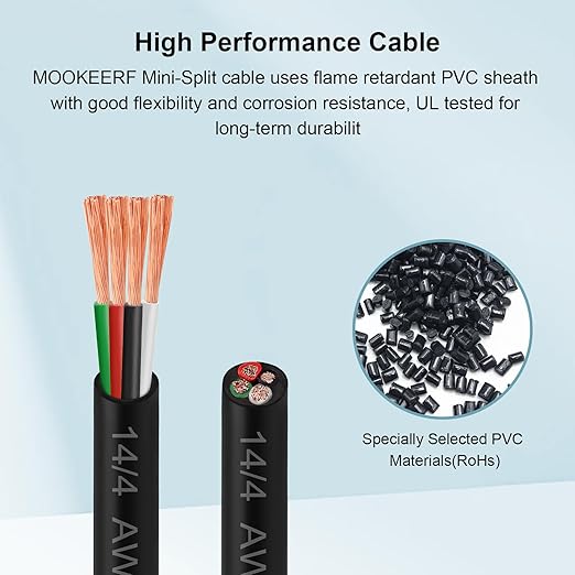 MOOKEERF 14/4 AWG Mini-Split Cable - 75FT 14 AWG 4 Conductor Control Cable 300V