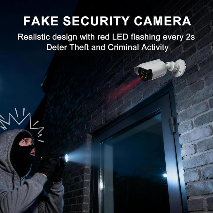 WALI Fake Dummy Camera, Solar Powered Fake Security Camera (2 Pack)