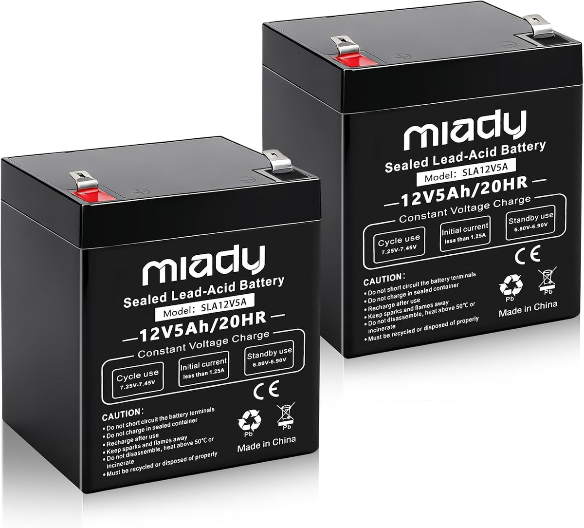 Miady 12V 5Ah Rechargeable Sealed Lead Acid Battery (2 Packs)