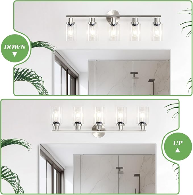 Guliaofo 5-Light Bathroom Vanity Lights, E26 Modern Brushed Nickel Bathroom