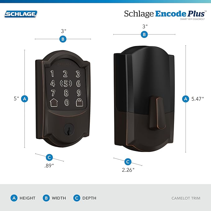 Schlage BE499WB CAM 716 Encode Plus WiFi Deadbolt Smart Lock, Keyless Entry