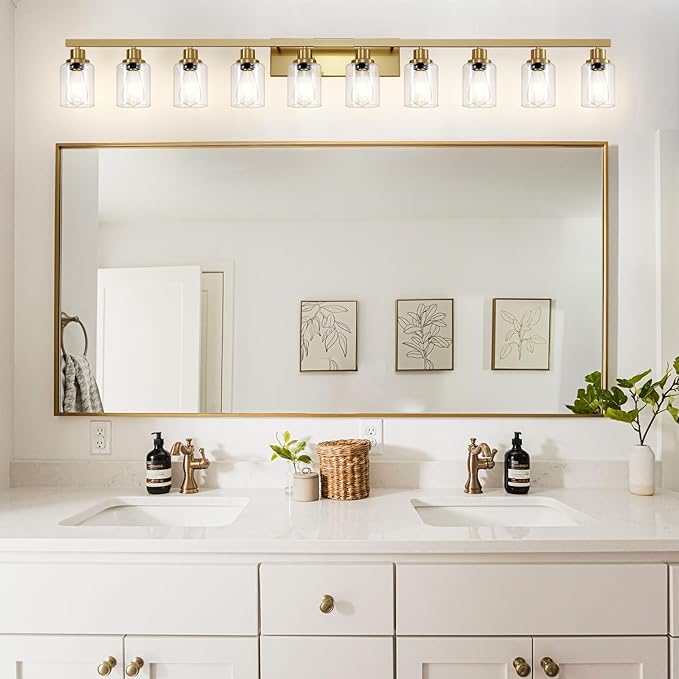 DIKAIDA Gold Bathroom Vanity Light, 10-Light Brushed Gold Bathroom Light