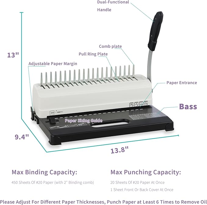 Binditek Binding Machine, 450 Sheets, Comb Binder Machines