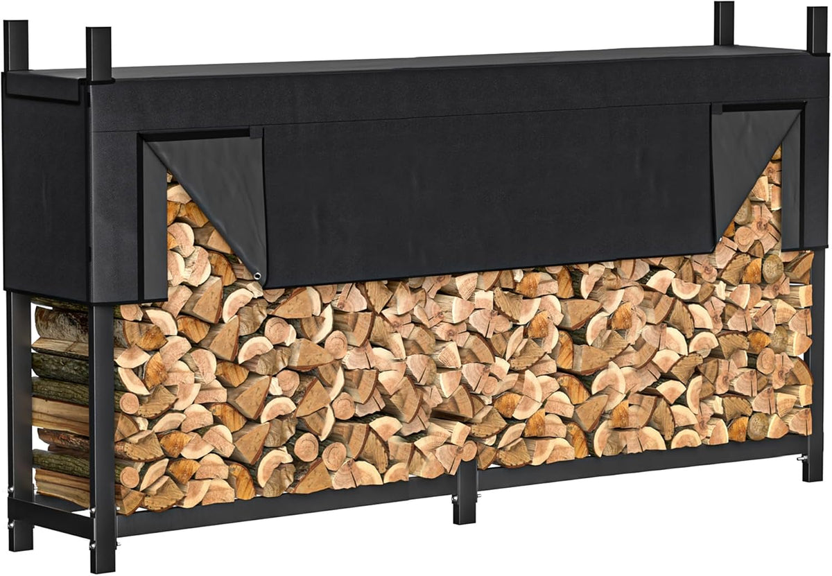 Ultrawall Firewood Rack w/Waterproof Cover, Freestanding Wood Log Holders
