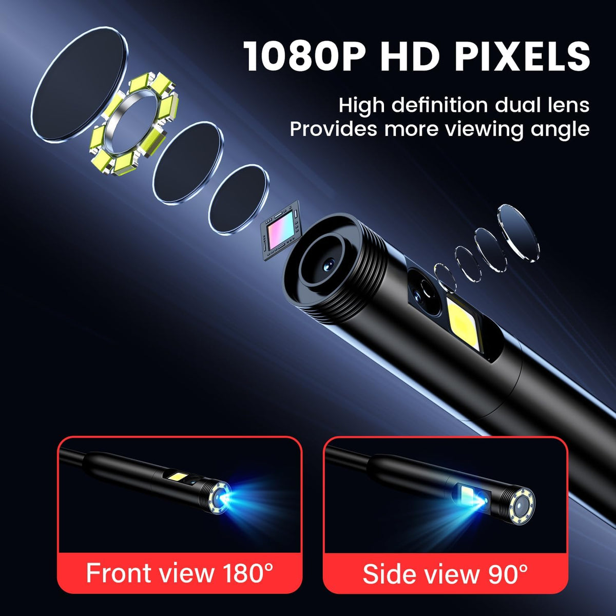 endoscope camera with light: 5" 1080p hd dual-lens shown in use
