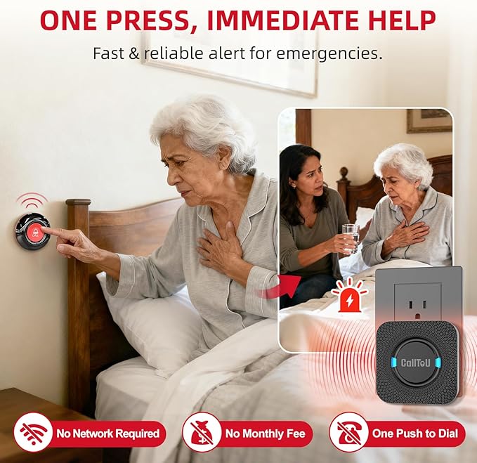 CallToU Caregiver Call Button Wireless Call Bell Alert Button