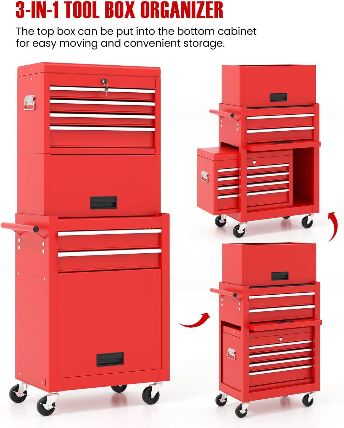 arnot 2-in-1 rolling tool chest with 5 drawers on a desk or shelf