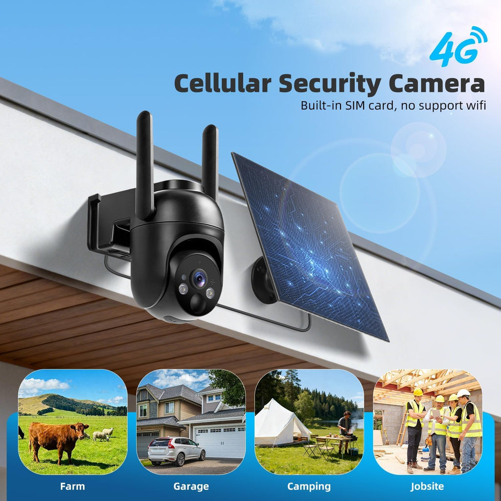 4g lte cellular security camera 2 pack, built-in shown in use