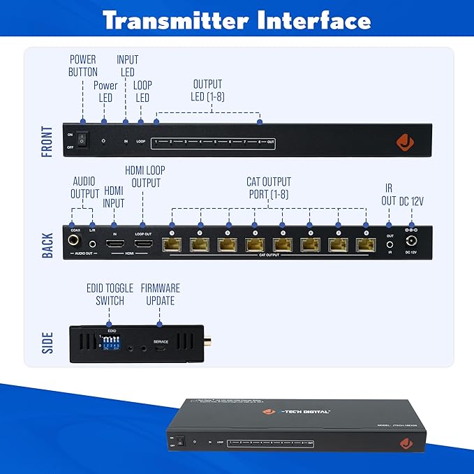 J-Tech Digital HDMI 2.0 4K Extender Splitter Over Single Cable CAT6