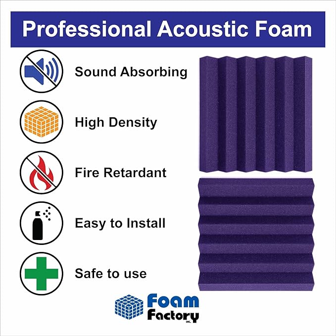 Foam Factory Inc 24 Pack Color Acoustic Foam Panel Studio Soundproofing Wedge