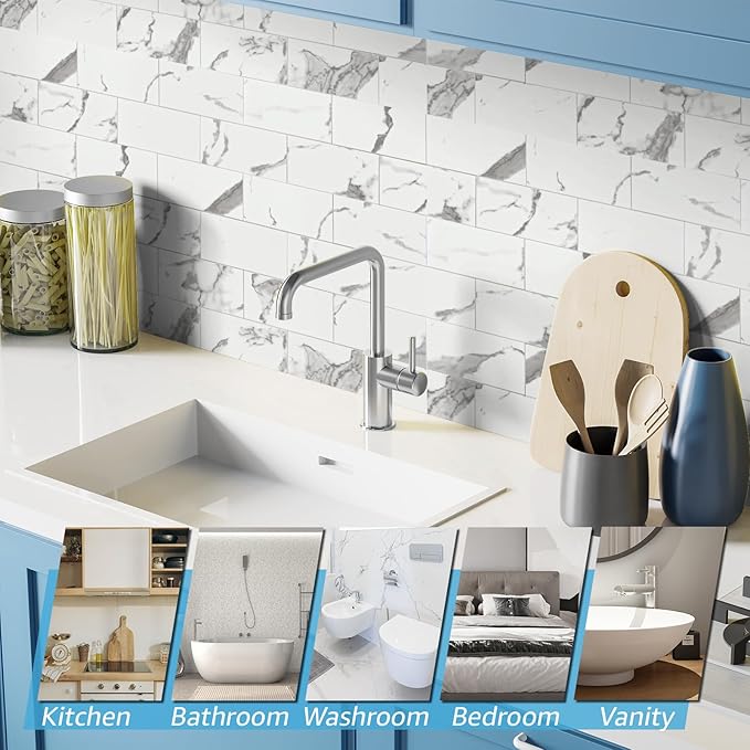 Art3d 102-Piece Faux Stone Peel and Stick Backsplash Tile, Waterproof Thick PVC