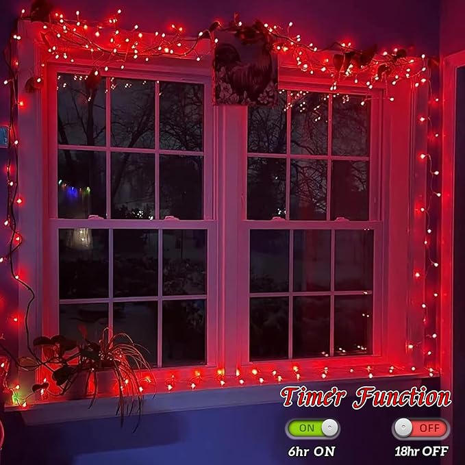 YEGUO 165ft 500 LED Halloween Lights Outdoor Waterproof, Red String Lights Plug in, Green Wire Twinkle Christmas Lights Indoor with Timer Memory 8 Modes