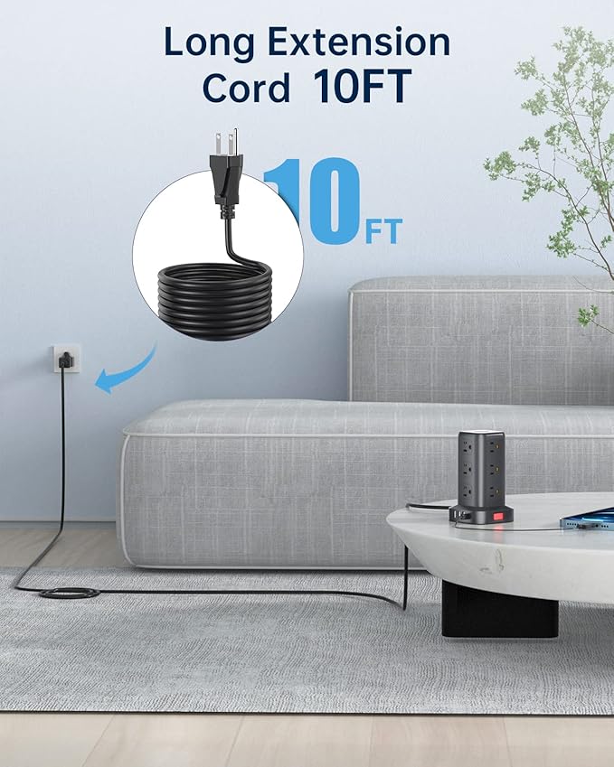 AnnTane Surge Protector Power Strip 10 FT Cord, Power Strip Tower