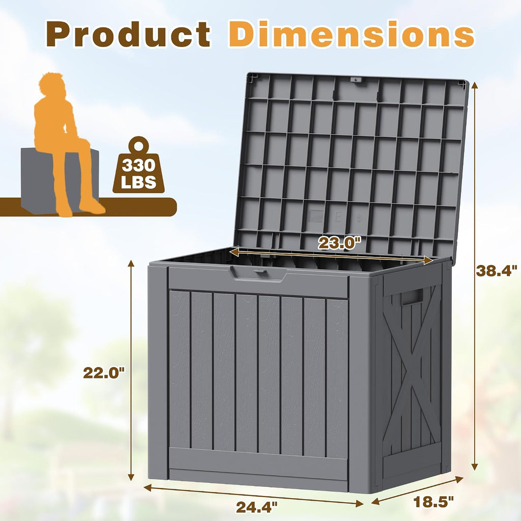 flamaker resin deck box 40 gallon waterproof outdoor, side view