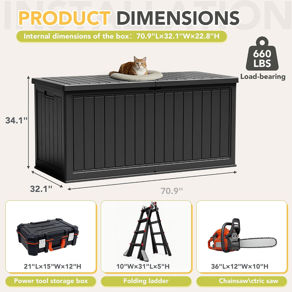 270 gallon hdpe deck box outdoor indoor waterproof, package contents