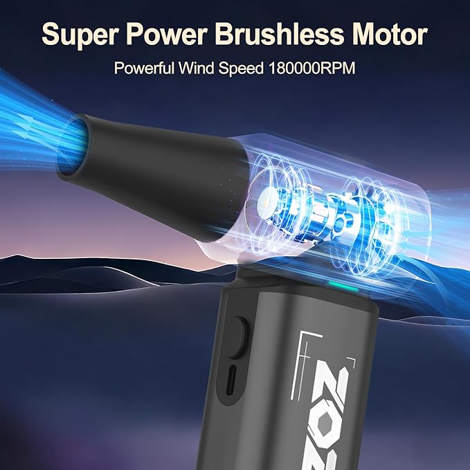 Compressed Air Duster, 180000RPM Powerful Cordless Electric Air Duster