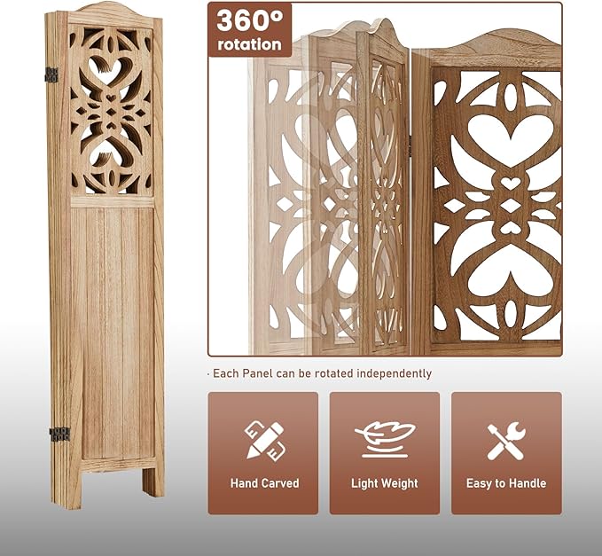 ALeesing 6 Panel Room Divider Fully Assembled, Carved Room Dividers and Folding