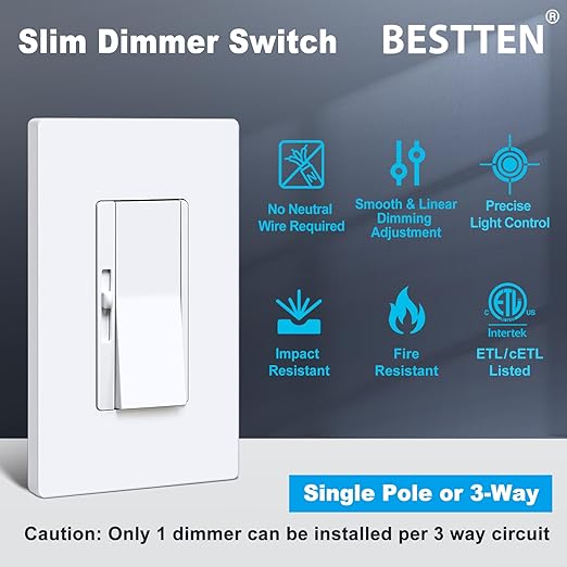 BESTTEN 10 Pack Super Slim Digital Dimmer Light Switch, Quiet Rocker, Max 300W
