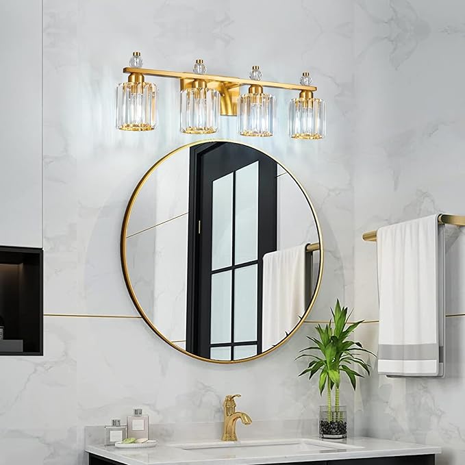 FDPBY Bathroom Vanity Lights 4-Light Gold Modern Crystal Vanity Light Fixtures