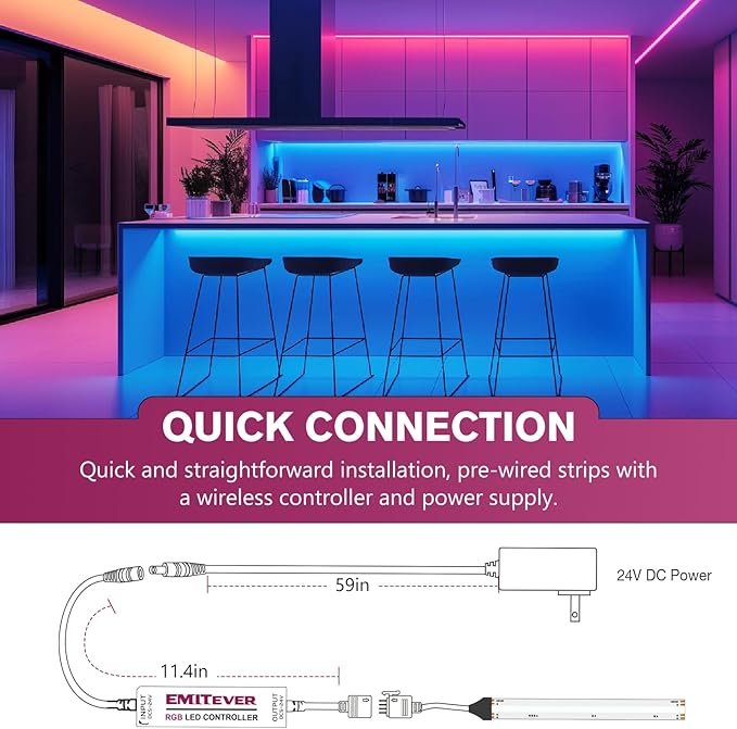 EMITEVER RGB LED Strip Light 16.4ft, Dimmable COB 24V Flexible LED Color