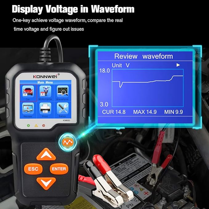 KONNWEI KW650 6V 12V Car Battery Tester, 100-2000 CCA Battery Load Tester