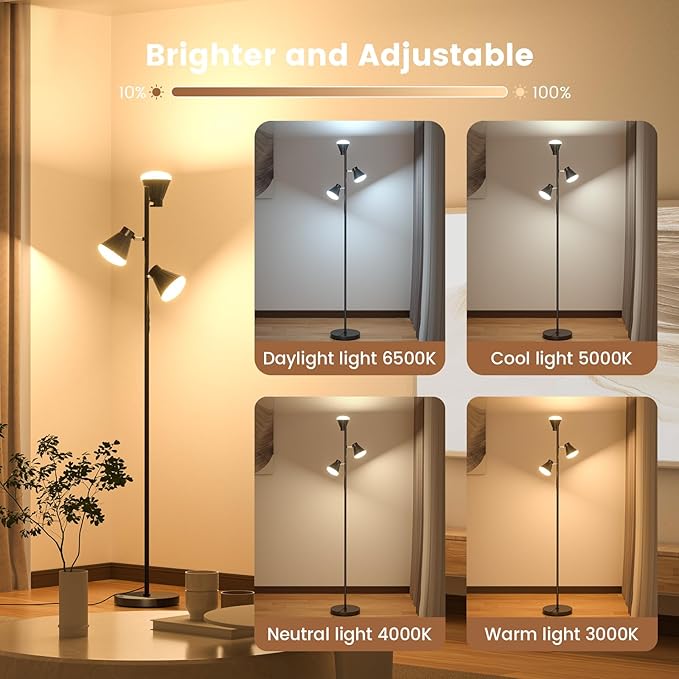 SIBRILLE 36W LED Tree Floor Lamp, Dimmable Tall Standing Lamp
