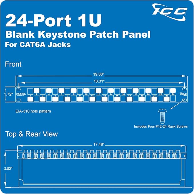 ICC 24 Port Blank Keystone 1U Patch Panel