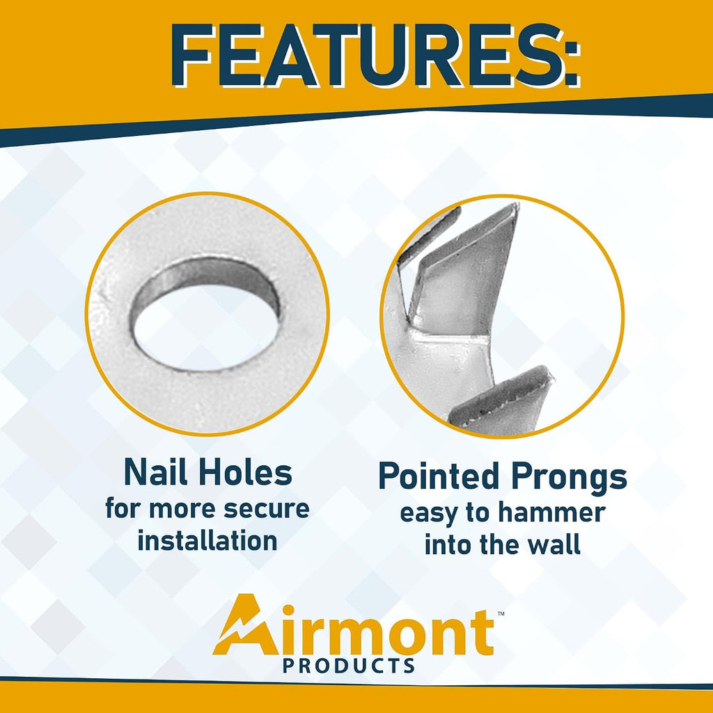 Safety Nail Plate Stud Guard, 1.5 x 2.5 In, 200 Pack | Protection plate shield for electrical wire and pipe. 16-gauge zinc-plated steel, sharp prongs, corrosion resistant.