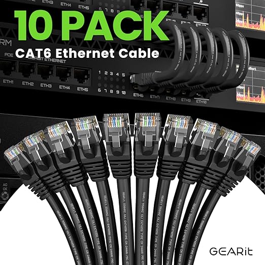 GEARit Cat 6 Ethernet Cable Pack – 10-Pack 10 ft Cat6 Ethernet Patch Cables |