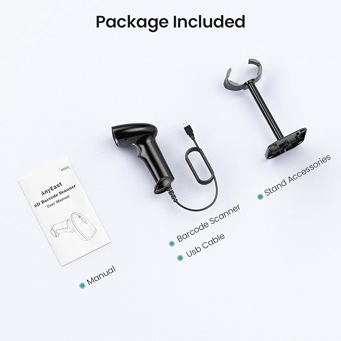 Barcode Scanner with Stand, USB Wired Inventory 2D 1D QR Code Scanner