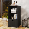 Aoxun Outdoor Towel Cabinet, Pool Accessory Storage Organizer, Freestanding Waterproof PE Rattan Wicker Shelf, 2 Layer with 1 Bottom Drawer for Pool, Patio, Outdoor, Indoor, Black