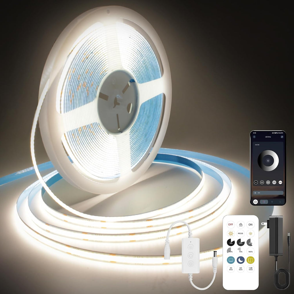 Pandery COB LED Strip Lights Natural White, 24V Dimmable led Light Strip KIT