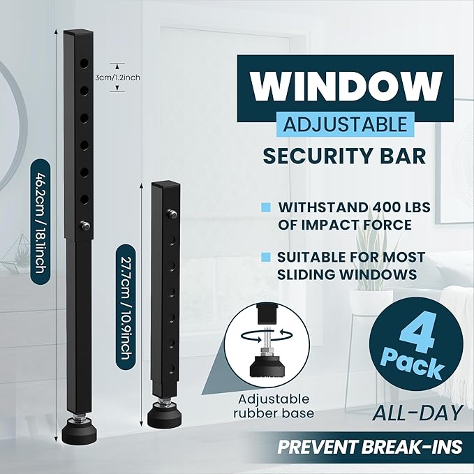 Gadgetzan 4 Pack Window Security Bars Adjustable 11"-18", Portable Short