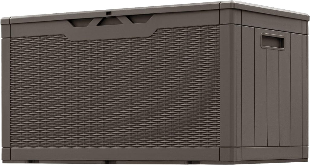 Greesum 100 Gallon Resin Patio Storage Box for Garden Tools, Dark Brown