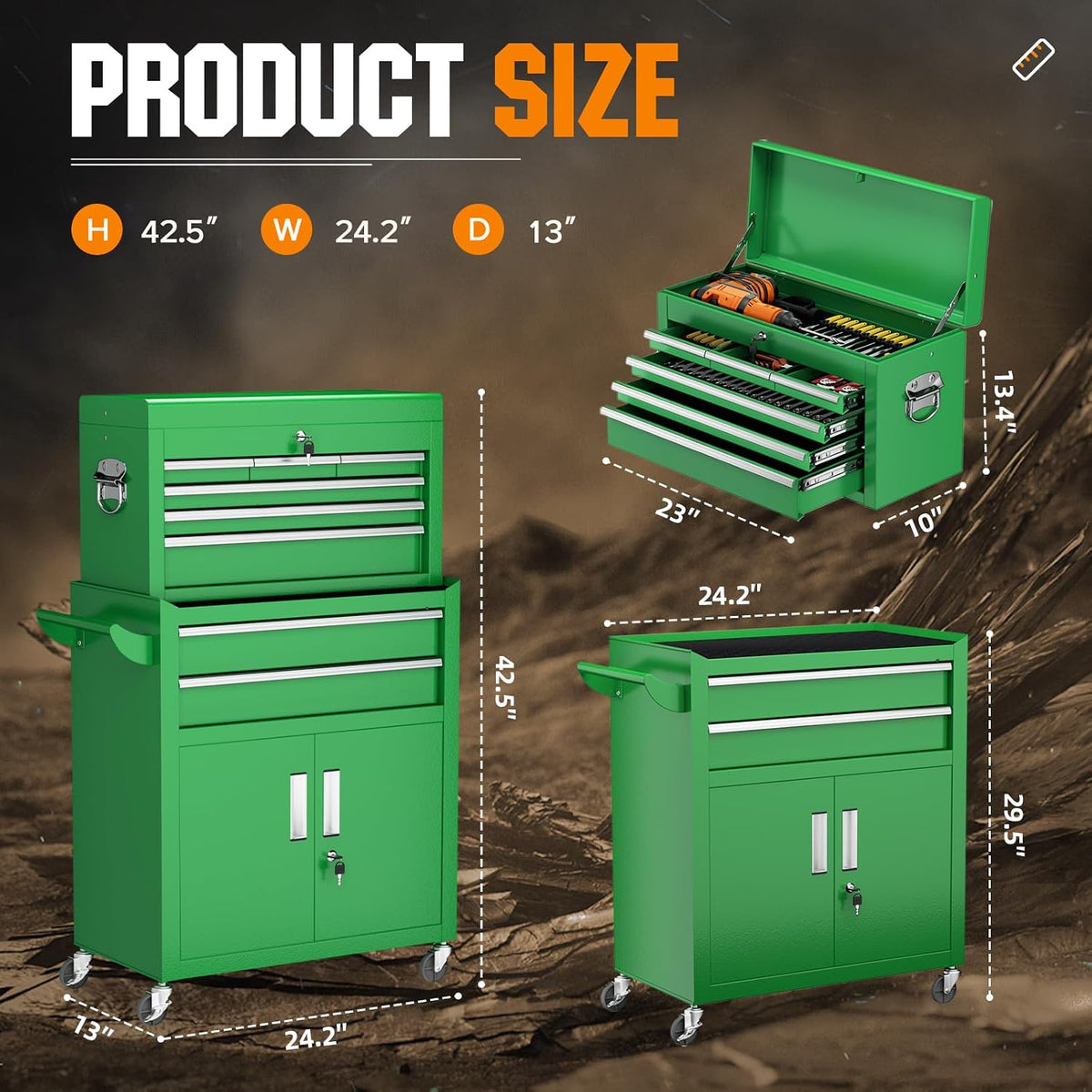 crownland 8 drawer rolling tool chest with wheels shown in use