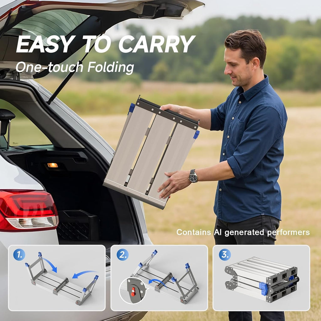 Folding Work Platform for Adults, Portable Aluminum Step Stool 500lb | 13.7"-19.5" Adjustable Height, 11.8" x 32.7" Wide Platform for Garage, Painting, Reach High Shelves, Gardening, Car Wash