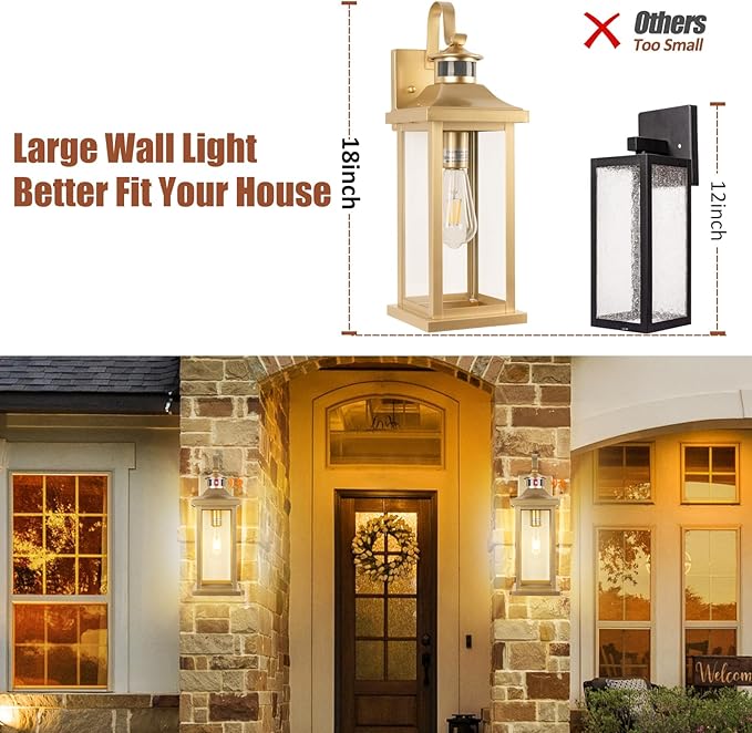 Roravilila 2-Pack Gold Dusk to Dawn Motion Sensor Lights 18 Inch, Large Outdoor