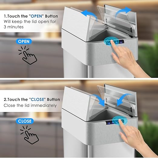 Arlopu 21.1 Gal Automatic Trash Can, 80L Stainless Steel Motion Sensor Garbage